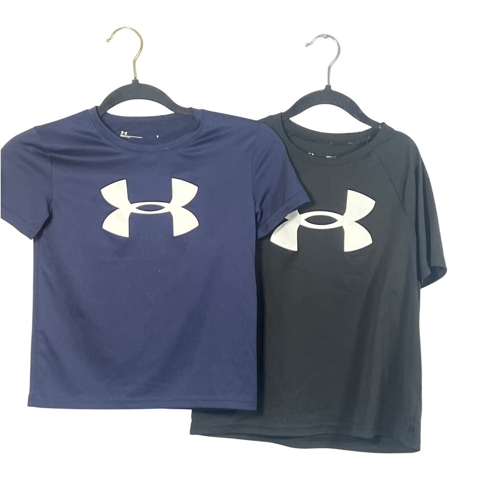 Under Armour Kids Blue Black White Short Sleeve Shirt Set 2 Athletic Size 6 SM